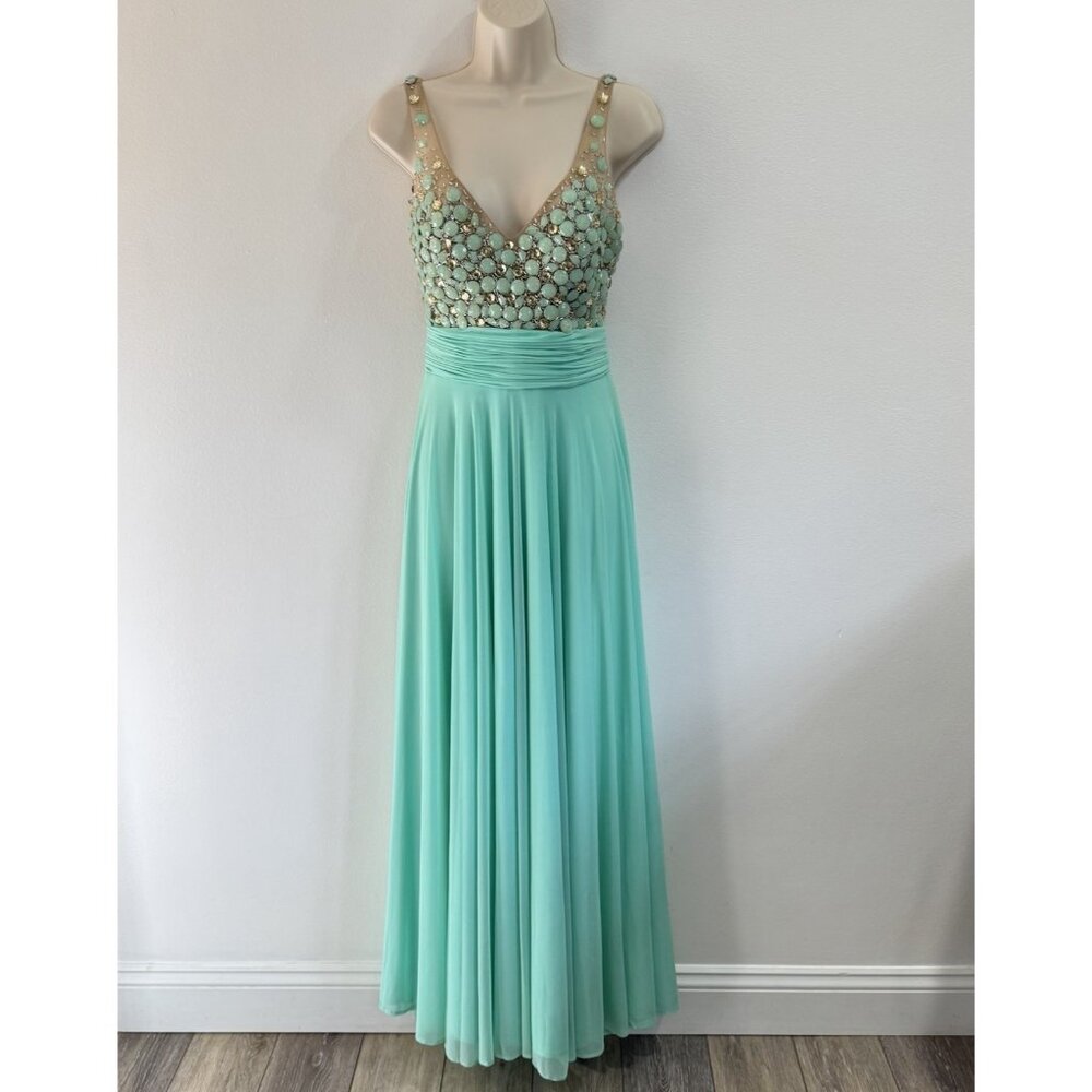 Vintage Y2K 90s Dress 6 Prom Homecoming Formal Jasmine Mermaid Beaded Turquoise